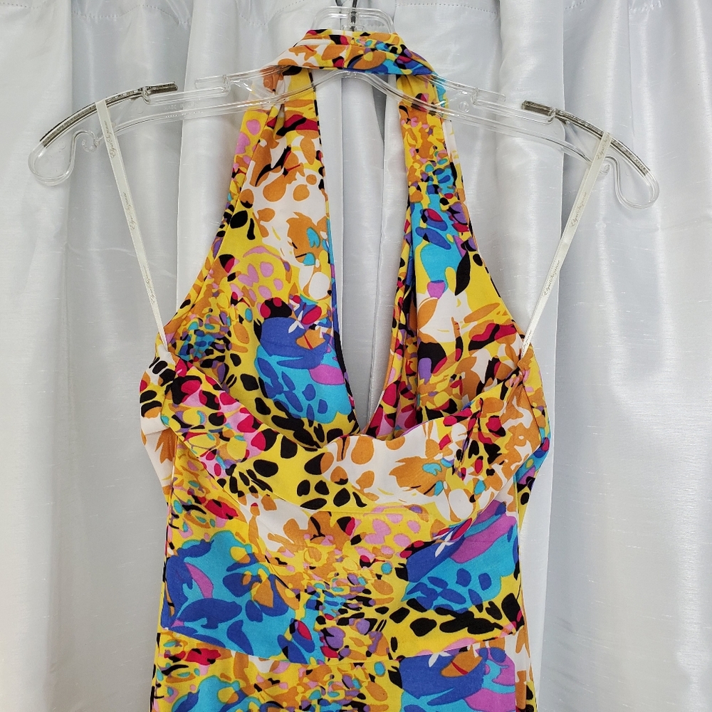 Halter Style A Line Yellow And Multi Colored Dress - image 5